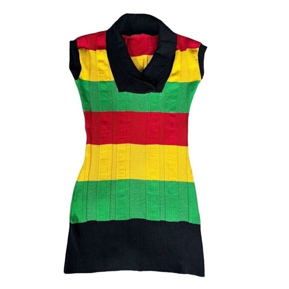 Vtg 90s Y2K Woman’s Sz M Red Yellow Green Color Block Sweater Dress Bob Marley - Picture 7 of 7